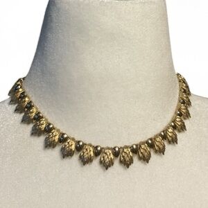 Coro Gold Tone Feather Link Collar Necklace 15-17” Roman Hellenic Art Deco 50s